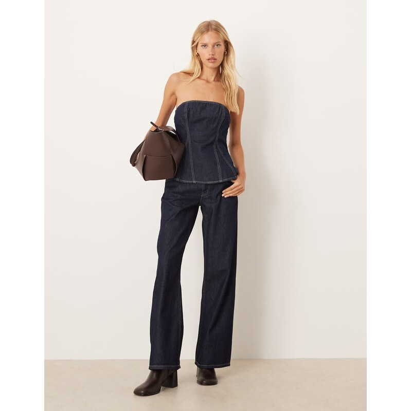 Mango 100% cotton straight jean co-ord in indigo-Blue