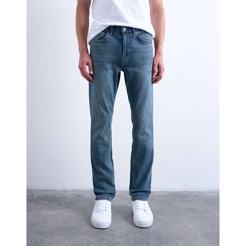 Topman stretch slim jean in mid wash-Blue