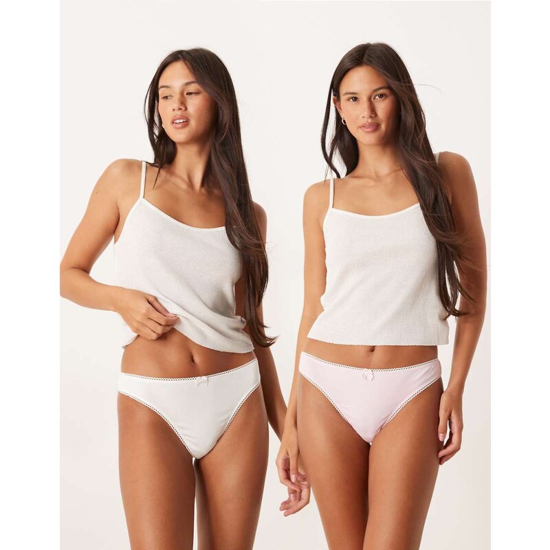 ASOS DESIGN 2 pack cotton thong with embroidery in pink & white-Multi 107997118