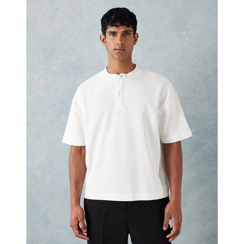 ASOS DESIGN oversized henley t-shirt in white texture