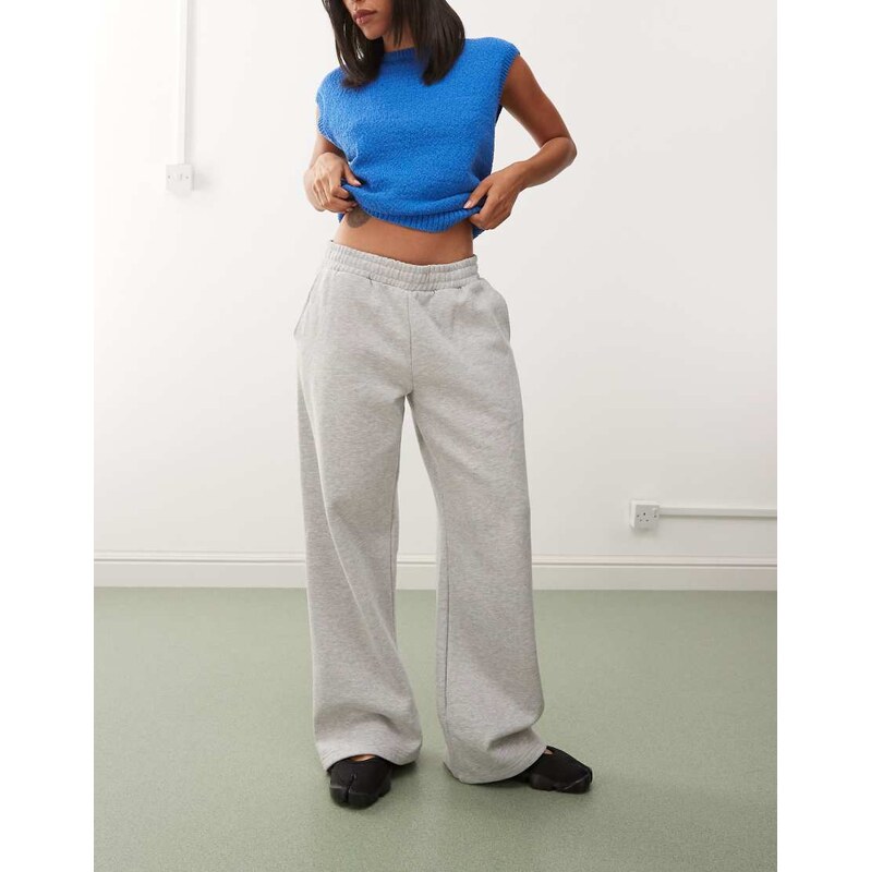 Weekday heavyweight jersey wide leg joggers in grey melange