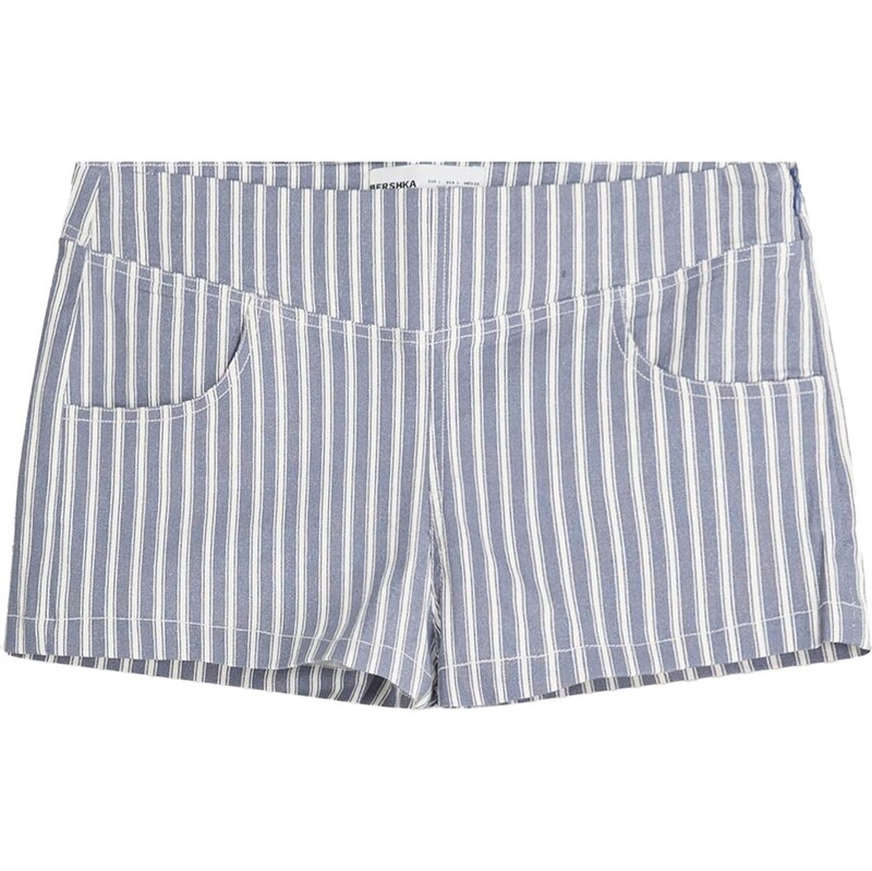 Bershka Kalhoty chladná modrá / bílá