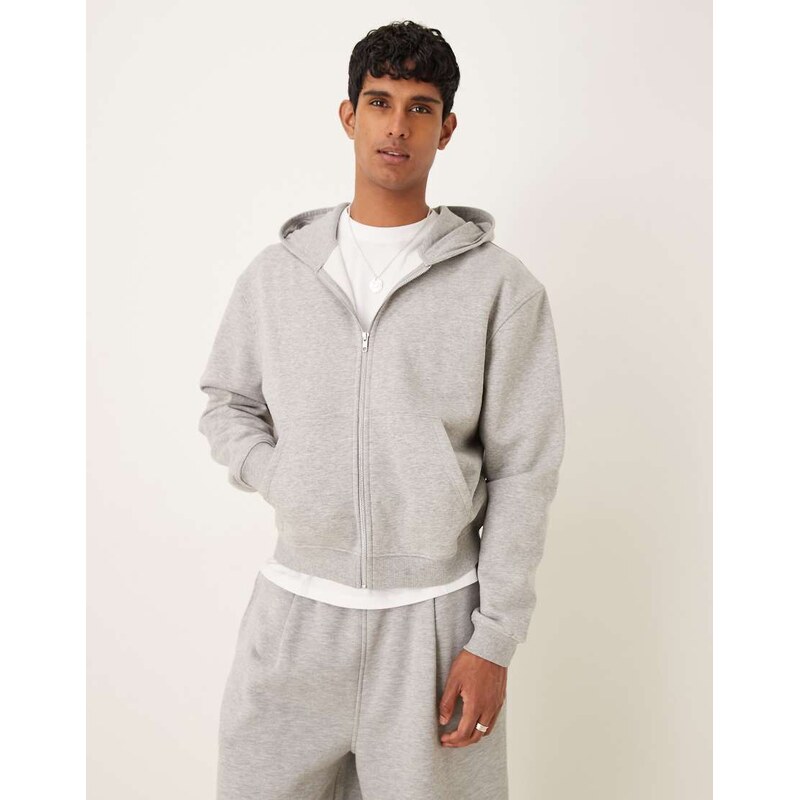 ASOS DESIGN essentials boxy relaxed zip through hoodie in grey marl
