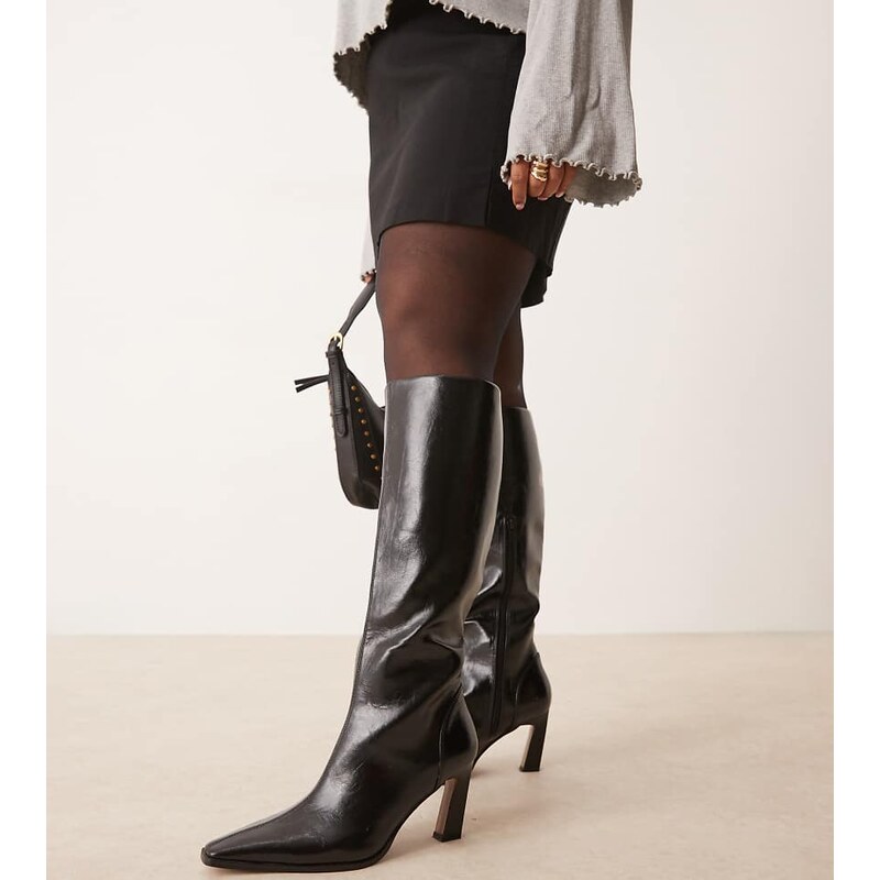 ASOS DESIGN Curve Clara chisel toe knee boots in black 107983237