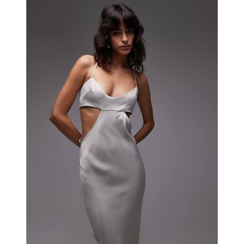 ASOS DESIGN satin cut out maxi dress in grey