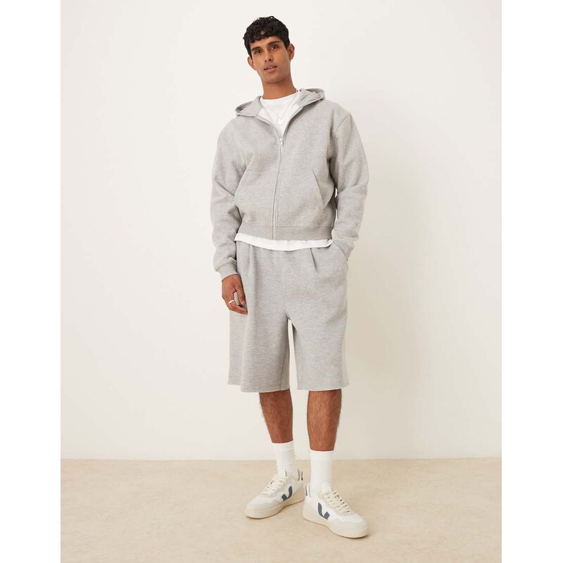 ASOS DESIGN essentials boxy relaxed zip through hoodie in grey marl