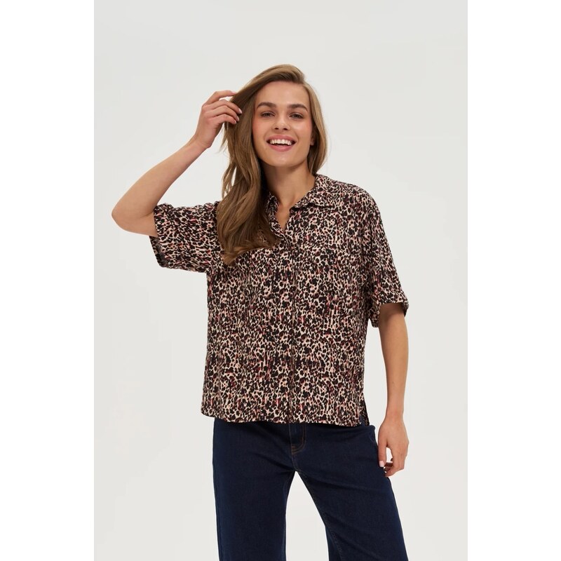 Marisse Viscose Leopard Print Shirt, Black
