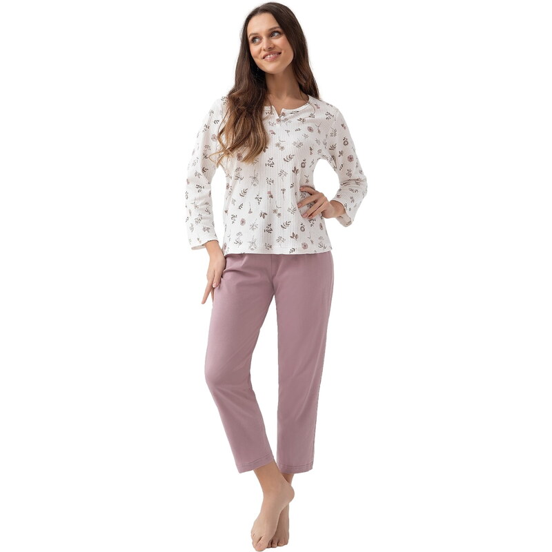 Dámské pyžamo LUNA 317 ecru-cacao 107988286