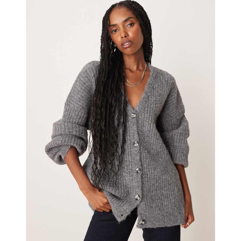 ASOS DESIGN knitted slouchy cardigan with chunky rib with wool in 107993704