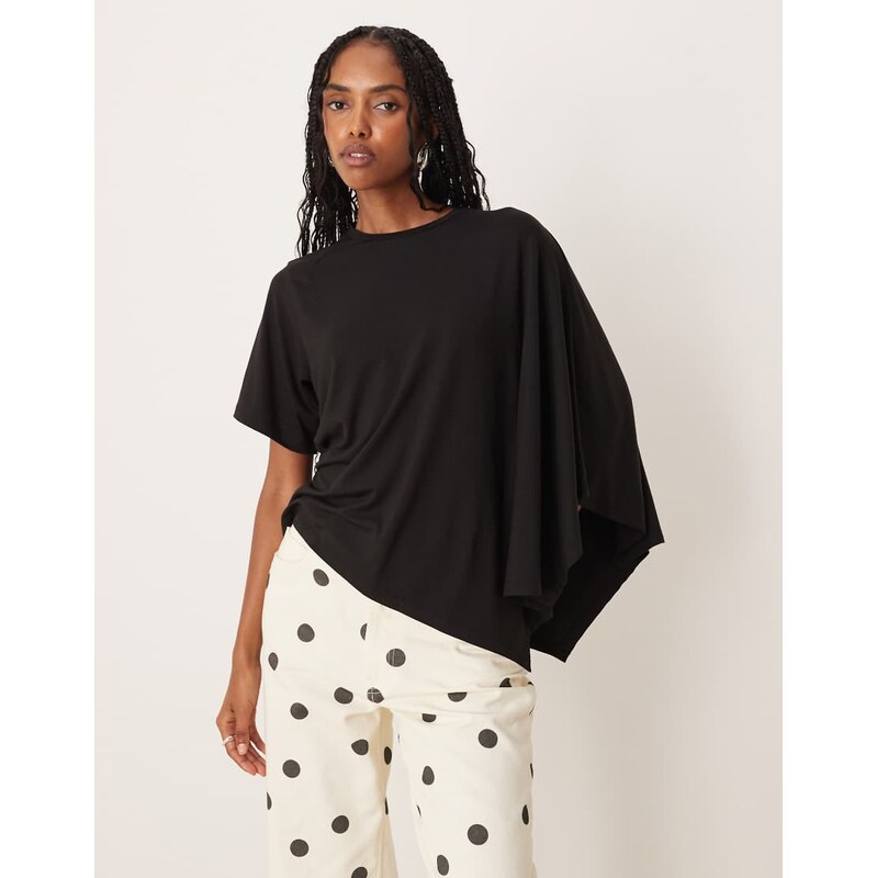 ASOS DESIGN asymmetric waterfall tee in black