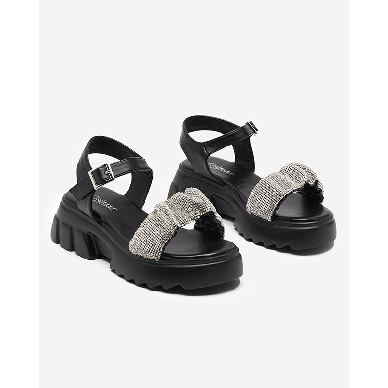 Resti Black womens sandals with cubic zirconias Pokio- Footwear 107994390