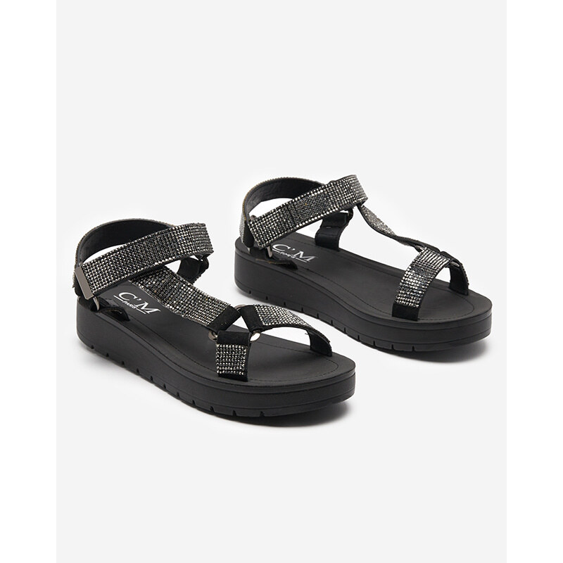 Resti Womens sandals with zircons in black Qroc- Footwear 107994389