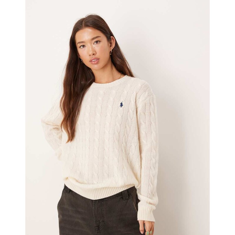 Polo Ralph Lauren icon logo crew neck rich wool cable knit