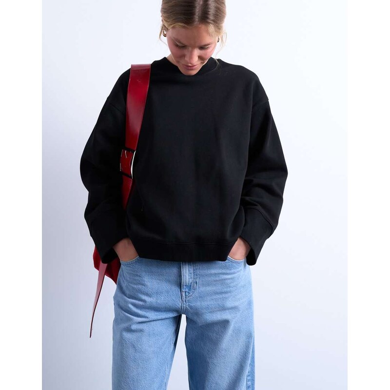 Topshop clean oversized deep cuff sweat in black