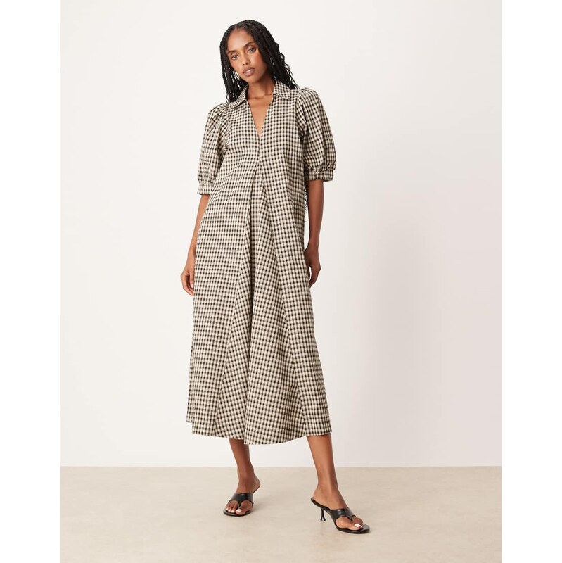 YAS a-line check midi dress in black 107996995