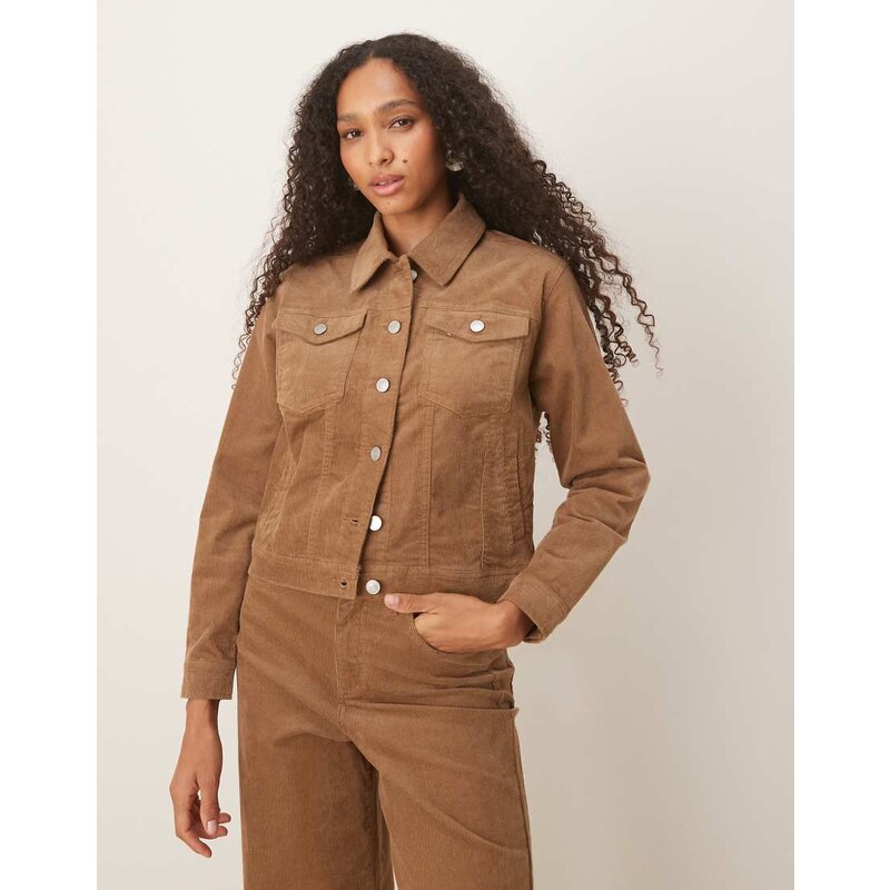 JJXX co-ord cord trucker jacket in brown 108006452