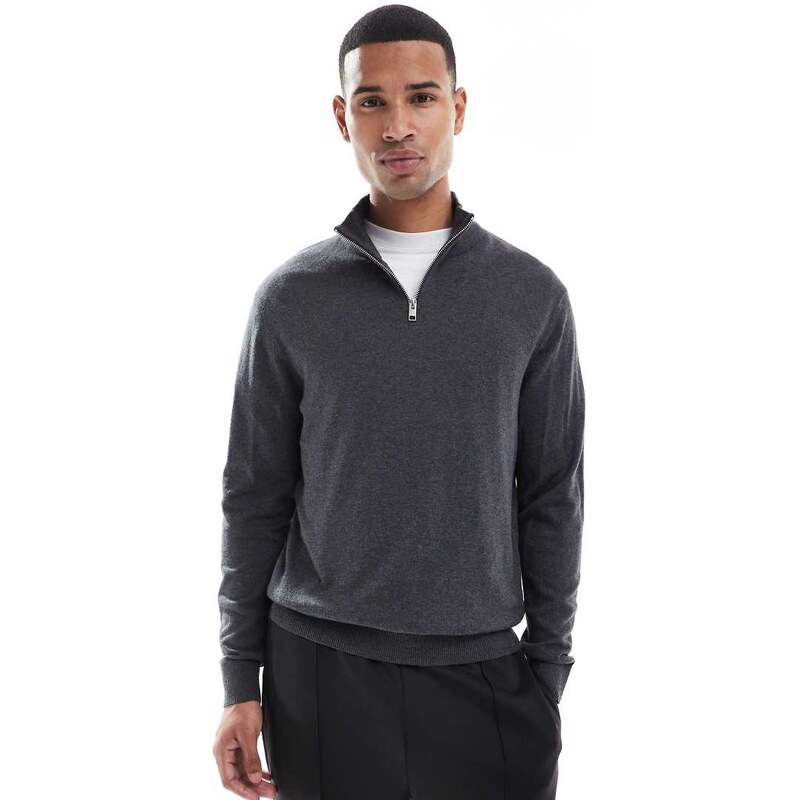 Jack & Jones quarter zip jumper in grey
