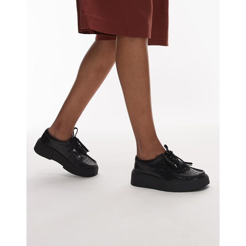 Clarks Torview herringbone leather tassel shoe in black