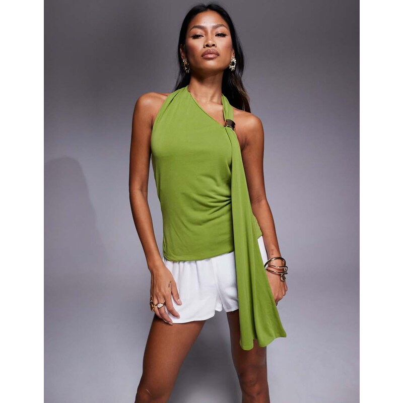 River Island gold hardware scarf neck top in green