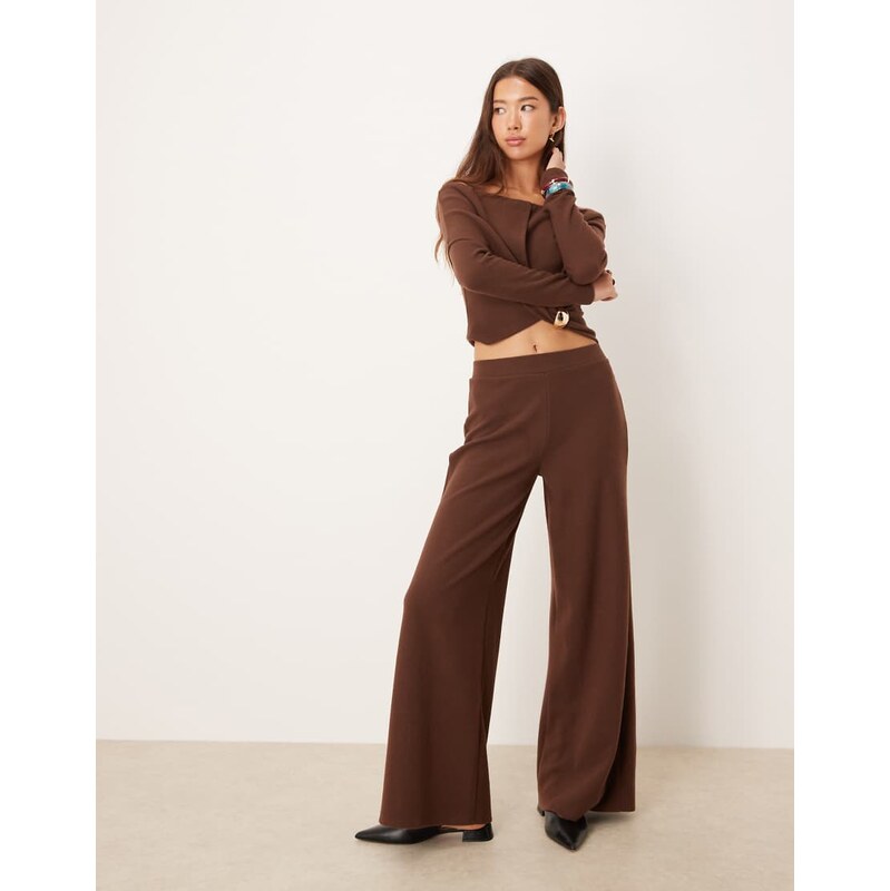 ASOS DESIGN Supersoft wide leg trouser co-ord in dark chocolate