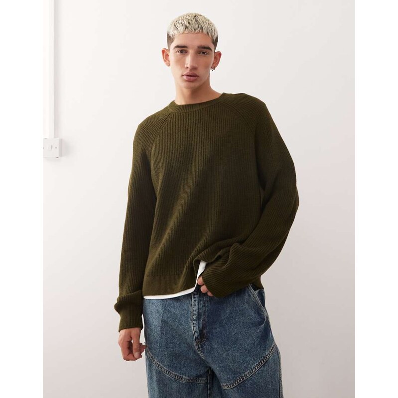 COLLUSION boxy knitted sweater jumper in khaki-Green