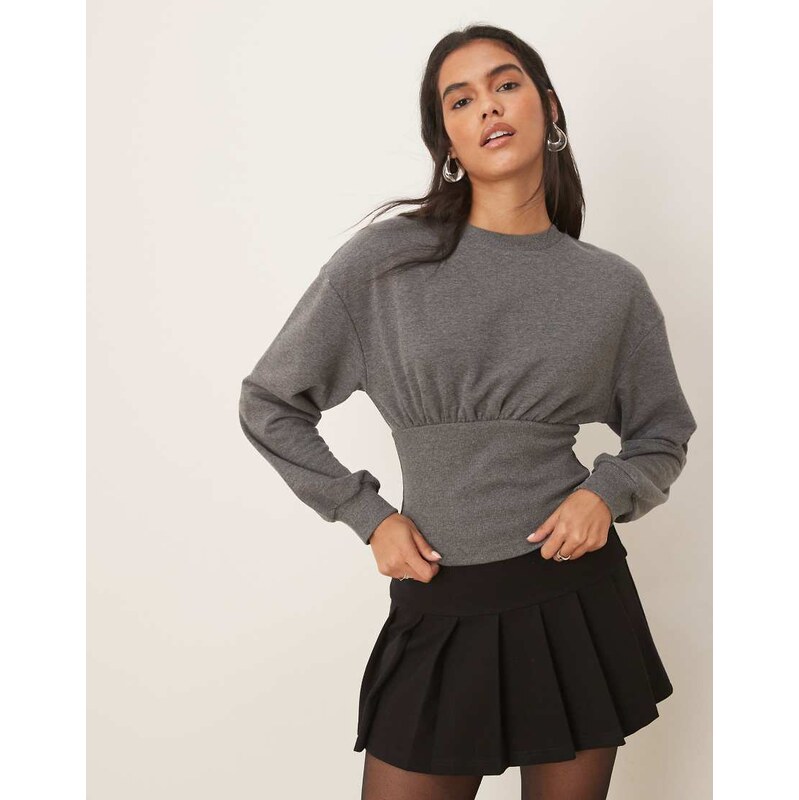 ASOS DESIGN cinched sweatshirt with blouson bust detail in charcoal 107999475