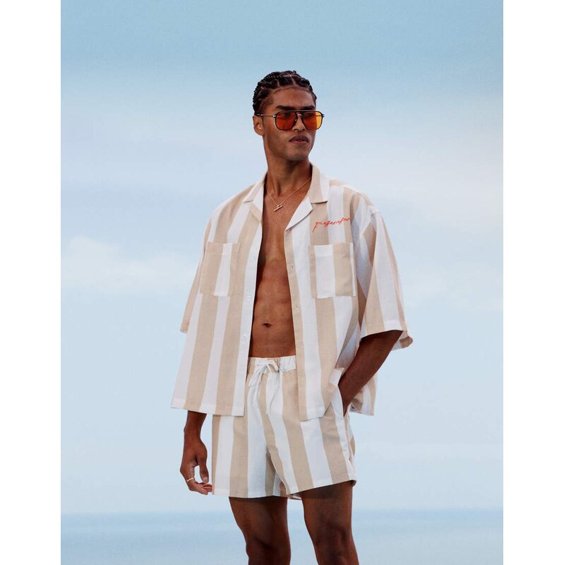 ASOS DESIGN co-ord boxy oversized revere shirt in white and
