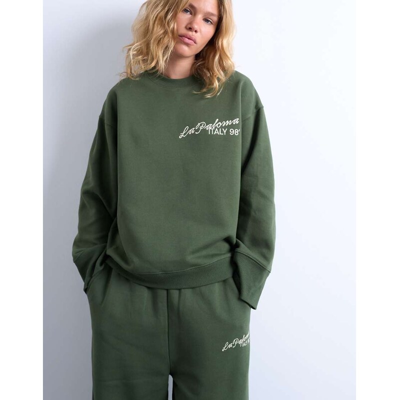 Topshop la paloma embroidered sweatshirt co-ord in green 108006402