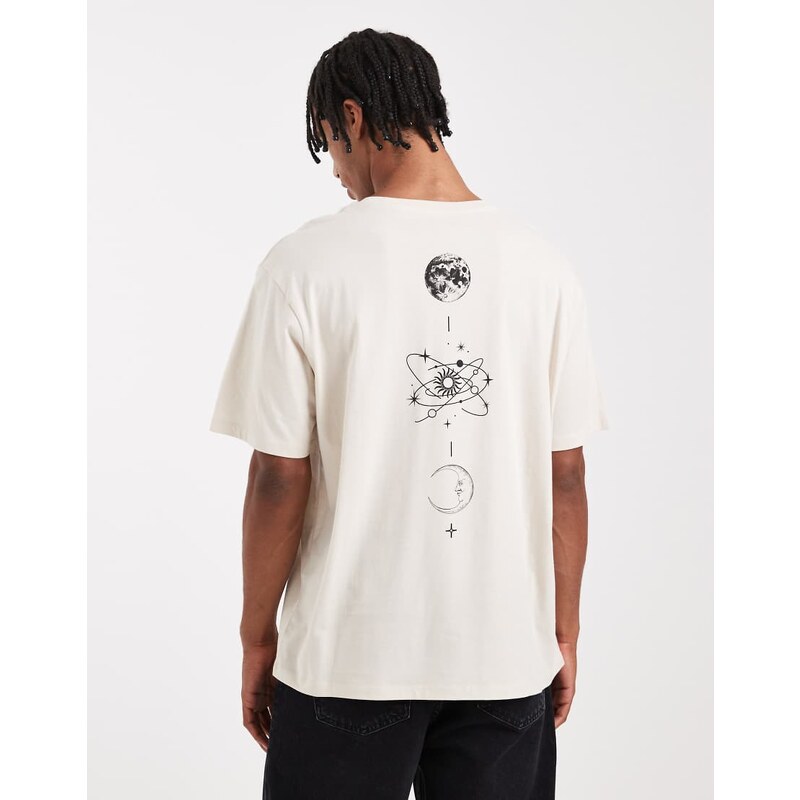 Jack & Jones t-shirt with celestial back print in beige-Neutral