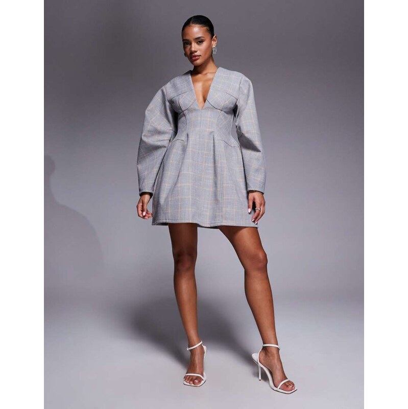 ASOS DESIGN structured dome sleeve plunge mini dress with cup