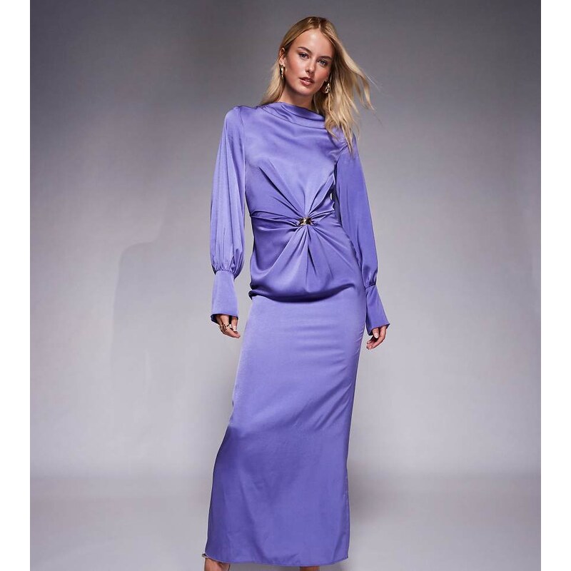 ASOS Tall ASOS DESIGN Tall twist front bias satin maxi dress with gold 108023115