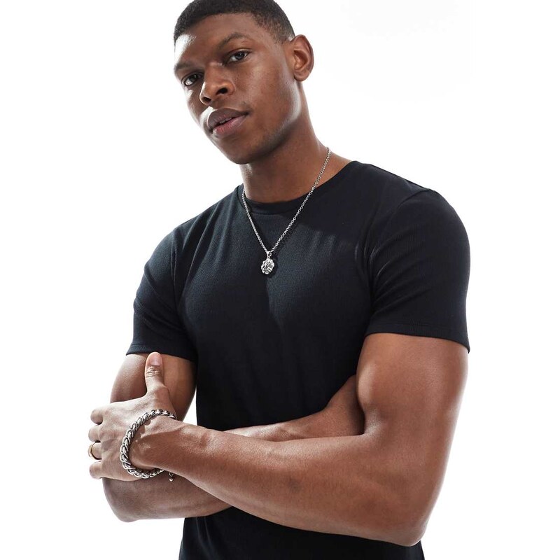 ASOS DESIGN Essentials muscle fit t-shirt in black rib
