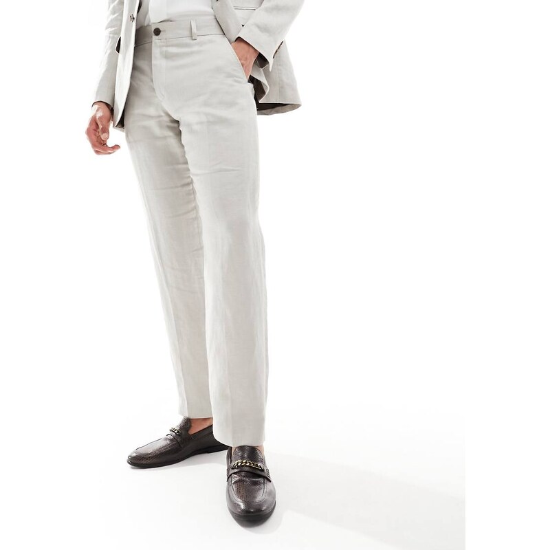 Selected linen mix suit trouser in beige-Neutral