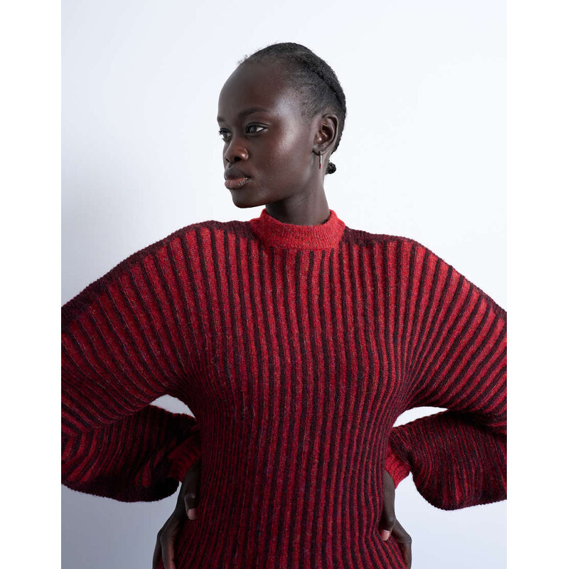 Topshop cocoon plated ribbed jumper in red 108042149