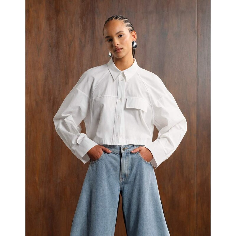 ASOS DESIGN boxy cropped shirt with pocket in premium cotton in white 115057651