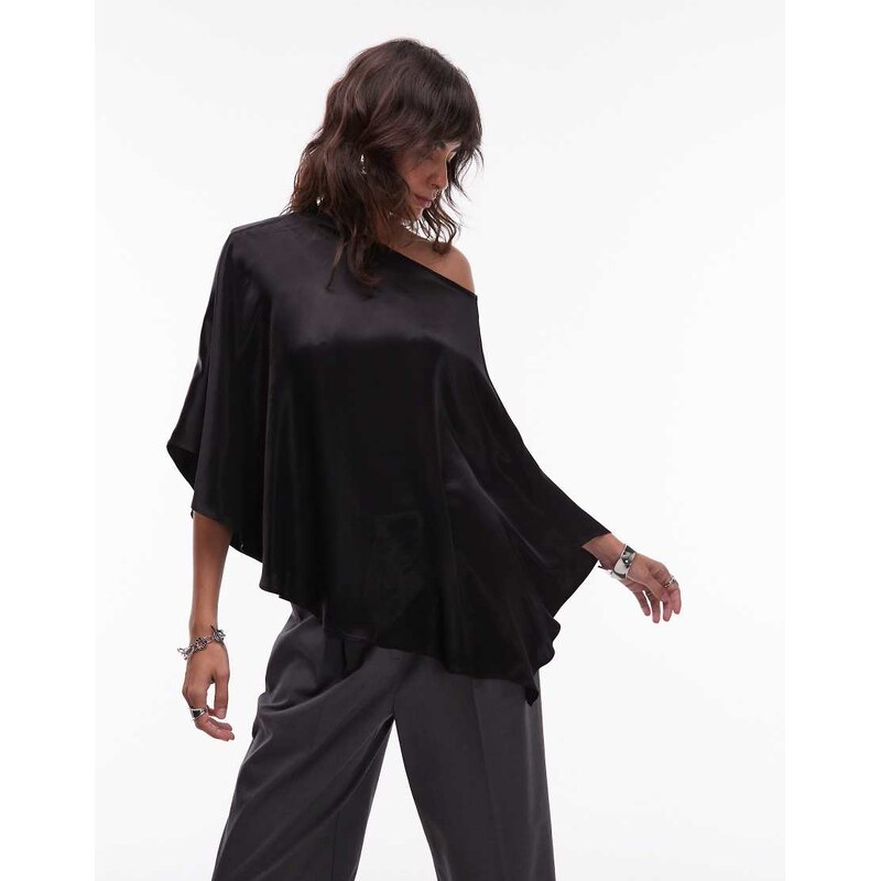ASOS DESIGN satin one shoulder drape top in black 110052225