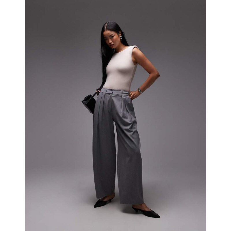 ASOS DESIGN tailored cocoon leg trouser in grey melange 112344316