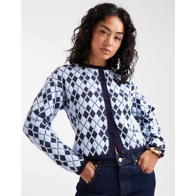 ASOS DESIGN knitted argyle cardigan in multi colour