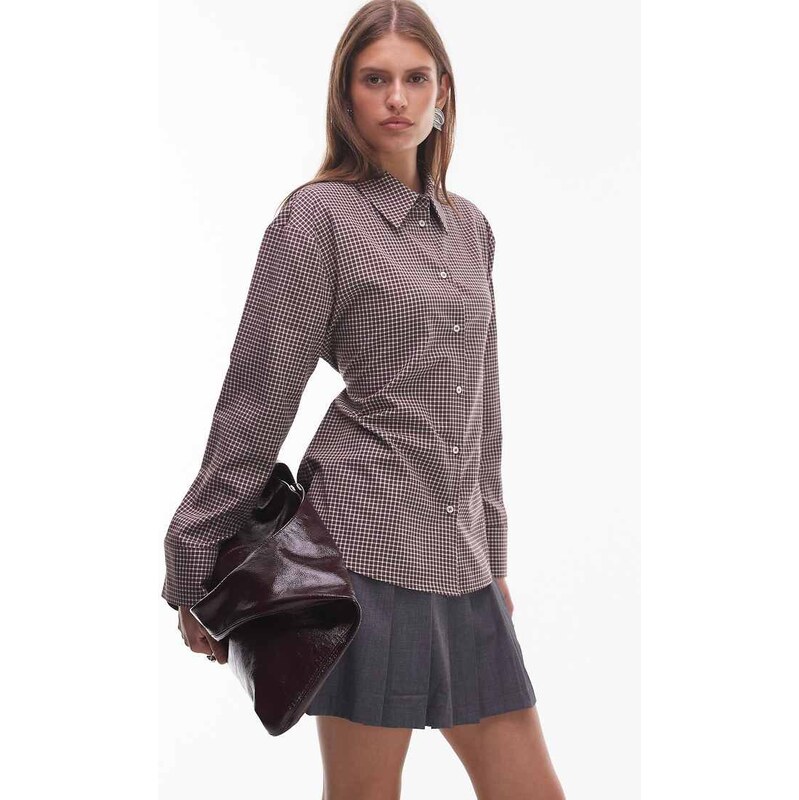 ASOS DESIGN shoulder pad tie back shirt in check-Multi