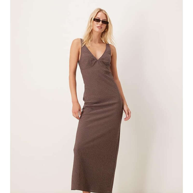 ASOS Tall ASOS DESIGN Tall midi slip dress in chocolate and black 108082540