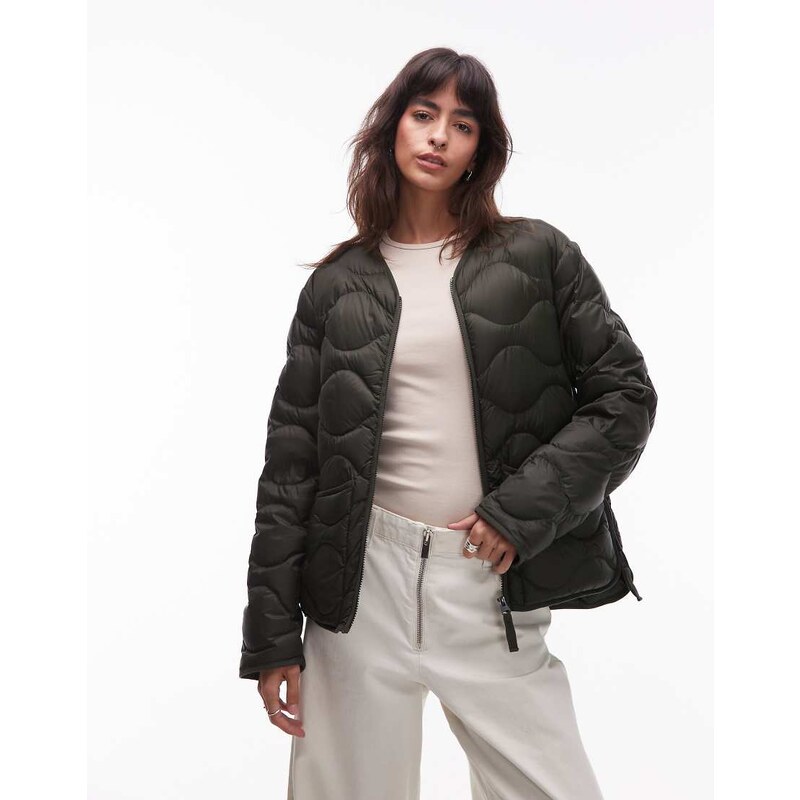 ARKET quilted jacket with zip front in green