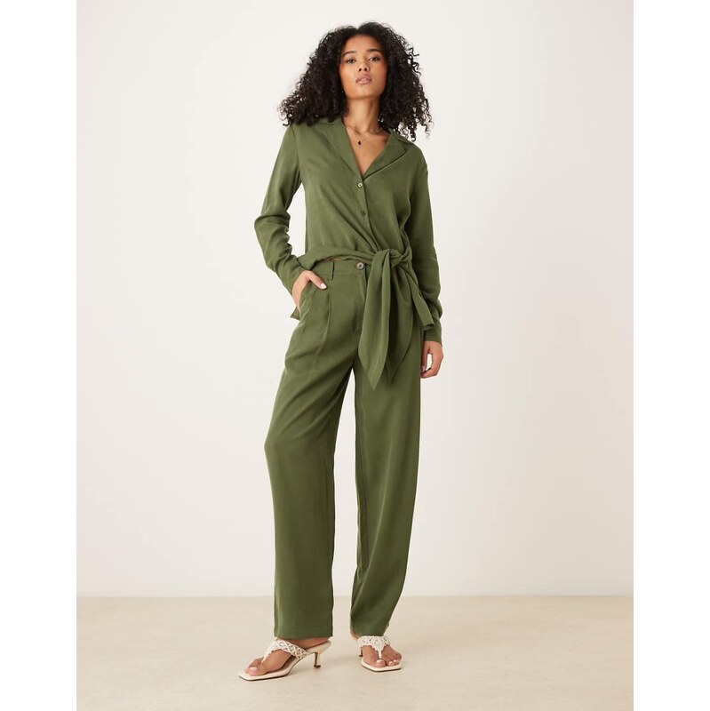 ASOS DESIGN soft tapered trousers co-ord in khaki-Green