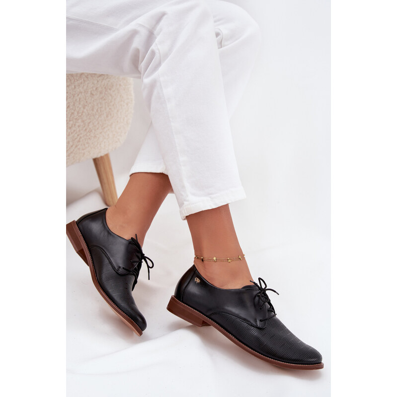 Dámské kožené elegantní šněrovací polobotky Zazoo 4238 Černé