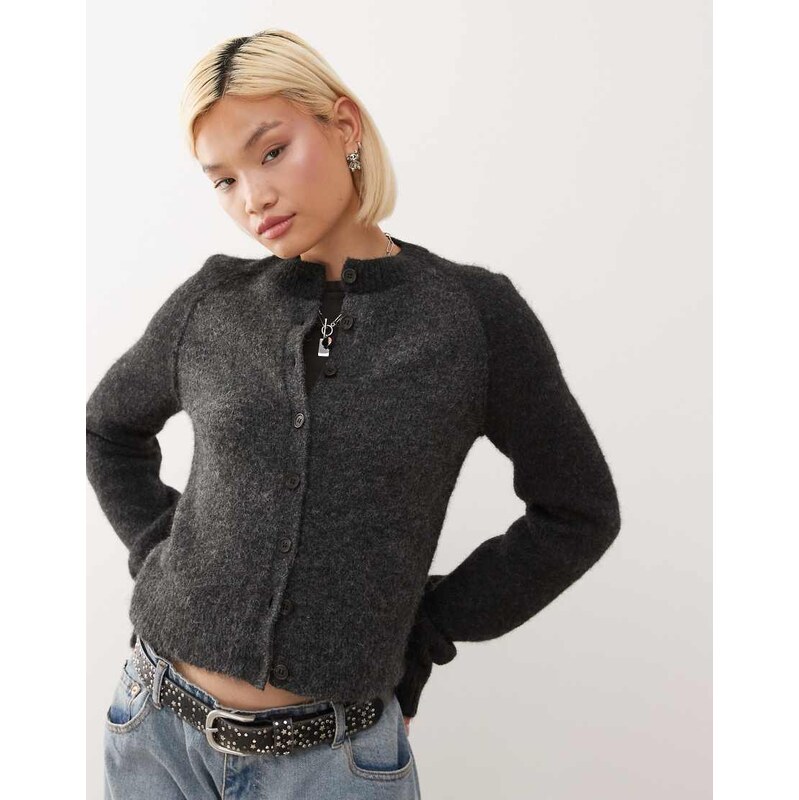 Weekday wool blend fitted cardigan in dark grey and black contrast 108012349