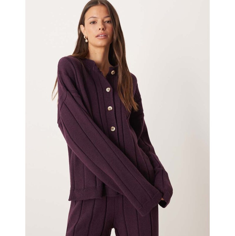 ASOS DESIGN knitted cotton cardigan co-ord in plum-Purple 108012368