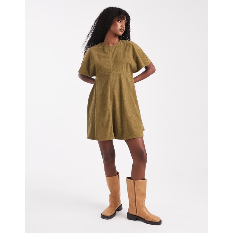 ASOS DESIGN cord t-shirt mini dress with stitching detail in