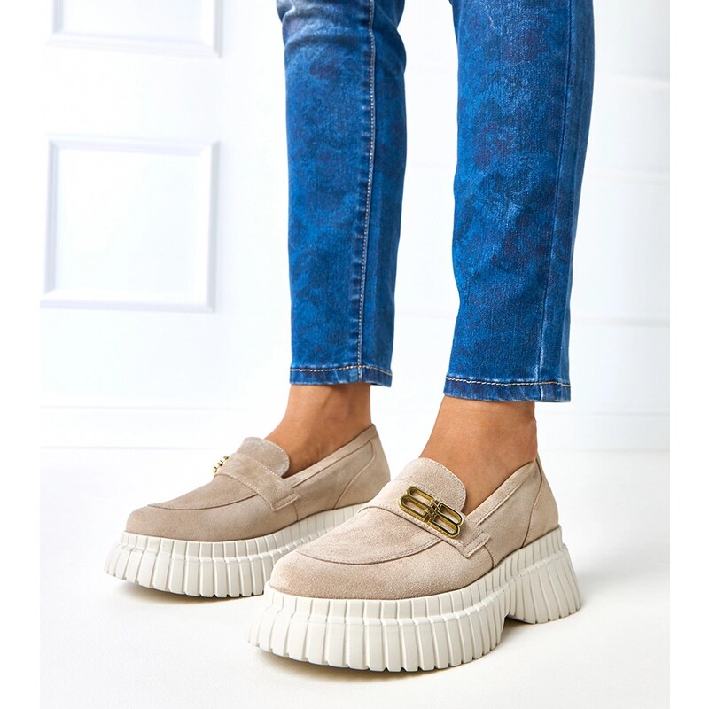 Beige suede platform shoes Karino
