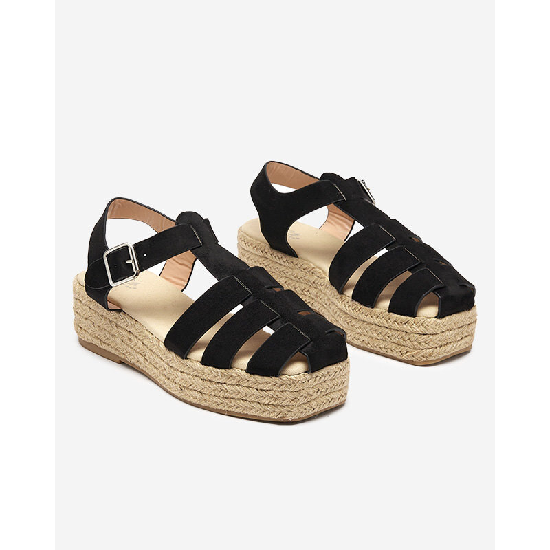 Resti Black eco-suede womens sandals on the Keniso platform - Footwear 108016073