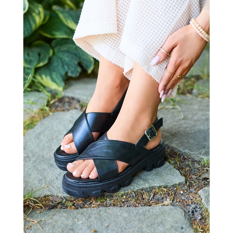 Resti Black womens sandals on a thick sole Denidas - Shoes 108016082
