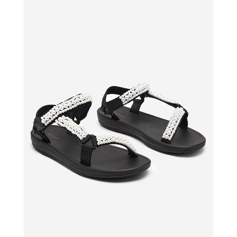 Resti Black womens sports sandals with Dotiss pearls- Footwear 108016084